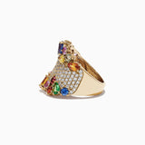 14K Yellow Gold Multi Color Sapphire and Diamond Ring