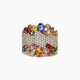 14K Yellow Gold Multi Color Sapphire and Diamond Ring