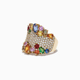 14K Yellow Gold Multi Color Sapphire and Diamond Ring