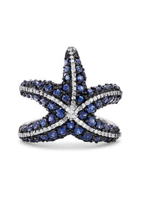 14K White Gold Sapphire and Diamond Starfish Ring